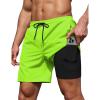 COOFANDY Men’s 7″ Swim Trunks with Compression Liner Stretch Swimming Shorts with Zipper Pockets(Fluorescent Green)