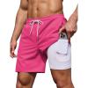 COOFANDY Men’s 7″ Swim Trunks with Compression Liner Stretch Swimming Shorts with Zipper Pockets(Hot Pink)