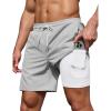 COOFANDY Men’s 7″ Swim Trunks with Compression Liner Stretch Swimming Shorts with Zipper Pockets(Light Grey)