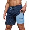 COOFANDY Men’s 7″ Swim Trunks with Compression Liner Stretch Swimming Shorts with Zipper Pockets(Navy – Palm Tree)