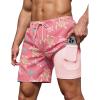 COOFANDY Men’s 7″ Swim Trunks with Compression Liner Stretch Swimming Shorts with Zipper Pockets(Pink – Turtles)