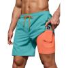 COOFANDY Men’s 7″ Swim Trunks with Compression Liner Stretch Swimming Shorts with Zipper Pockets(Teal)
