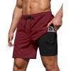 COOFANDY Men’s 7″ Swim Trunks with Compression Liner Stretch Swimming Shorts with Zipper Pockets(Wine)