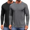 COOFANDY Men’s Long Sleeve Tee Shirts Crew Neck T-Shirt Casual Pullover Basic Tees Soft Stretch Tshirts(Black&grey)
