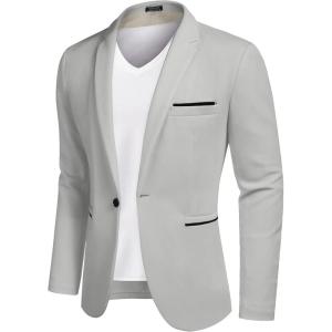COOFANDY Men’s Casual Blazer Jacket Slim Fit Sports Coat Business Suit Jackets One Button(Light Gray)
