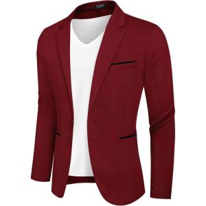 COOFANDY Men’s Casual Blazer Jacket Slim Fit Sports Coat Business Suit Jackets One Button(Wine Red)