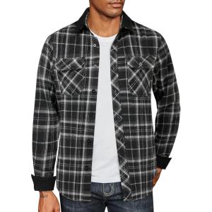 COOFANDY Men’s Flannel Long Sleeve Plaid Button Down Shirt with Pockets(Black)