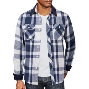 COOFANDY Men’s Flannel Long Sleeve Plaid Button Down Shirt with Pockets(Blue)