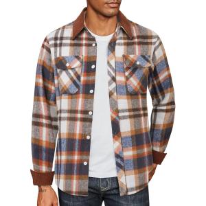 COOFANDY Men’s Flannel Long Sleeve Plaid Button Down Shirt with Pockets(Brown)
