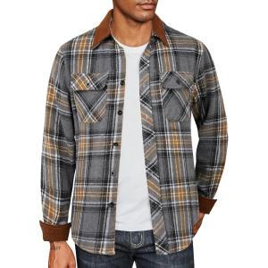 COOFANDY Men’s Flannel Long Sleeve Plaid Button Down Shirt with Pockets(Grey)
