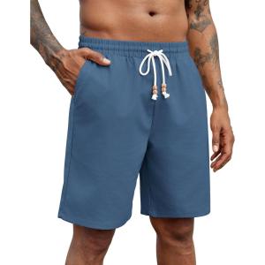 COOFANDY Mens Linen Shorts Casual Drawstring Elastic Waist Lightweight Summer Vacation Beach Shorts(Dark Blue)