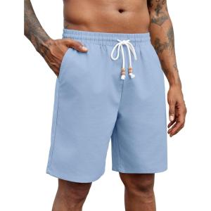 COOFANDY Mens Linen Shorts Casual Drawstring Elastic Waist Lightweight Summer Vacation Beach Shorts(Sky Blue)