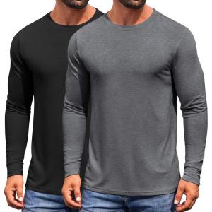 COOFANDY Men’s Long Sleeve Tee Shirts Crew Neck T-Shirt Casual Pullover Basic Tees Soft Stretch Tshirts(Black&grey)