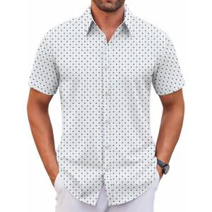 COOFANDY Men’s Stretch Dress Shirts Short Sleeve Wrinkle Free Casual Button Down Shirts(White-blue)