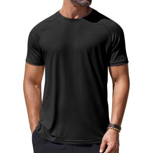 COOFANDY Mens Swim Shirt UPF 50+ Rash Guard Beach Tshirt Workout Quick Dry T Shirts for Running, Surfing and Hiking(Black)