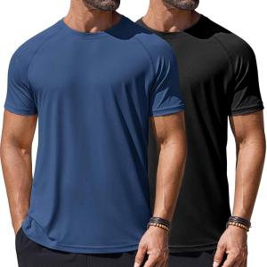 COOFANDY Mens Swim Shirt UPF 50+ Rash Guard Beach Tshirt Workout Quick Dry T Shirts for Running, Surfing and Hiking(Black&navy Blue)