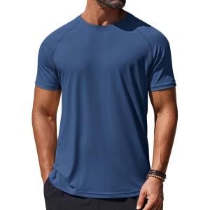 COOFANDY Mens Swim Shirt UPF 50+ Rash Guard Beach Tshirt Workout Quick Dry T Shirts for Running, Surfing and Hiking(Navy Blue)