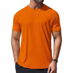 COOFANDY Mens Swim Shirt UPF 50+ Rash Guard Beach Tshirt Workout Quick Dry T Shirts for Running, Surfing and Hiking(Orange)