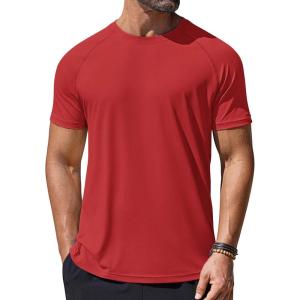 COOFANDY Mens Swim Shirt UPF 50+ Rash Guard Beach Tshirt Workout Quick Dry T Shirts for Running, Surfing and Hiking(Red)