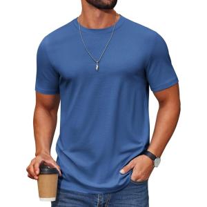 COOFANDY Men’s T Shirt Short Sleeve Cotton Blend T-Shirts Crew Neck Casual Summer Basic Tee Shirts(Dazzling Blue)