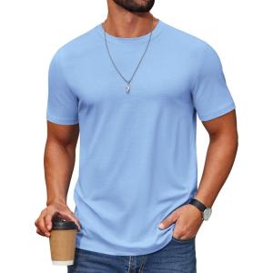 COOFANDY Men’s T Shirt Short Sleeve Cotton Blend T-Shirts Crew Neck Casual Summer Basic Tee Shirts(Light Blue)