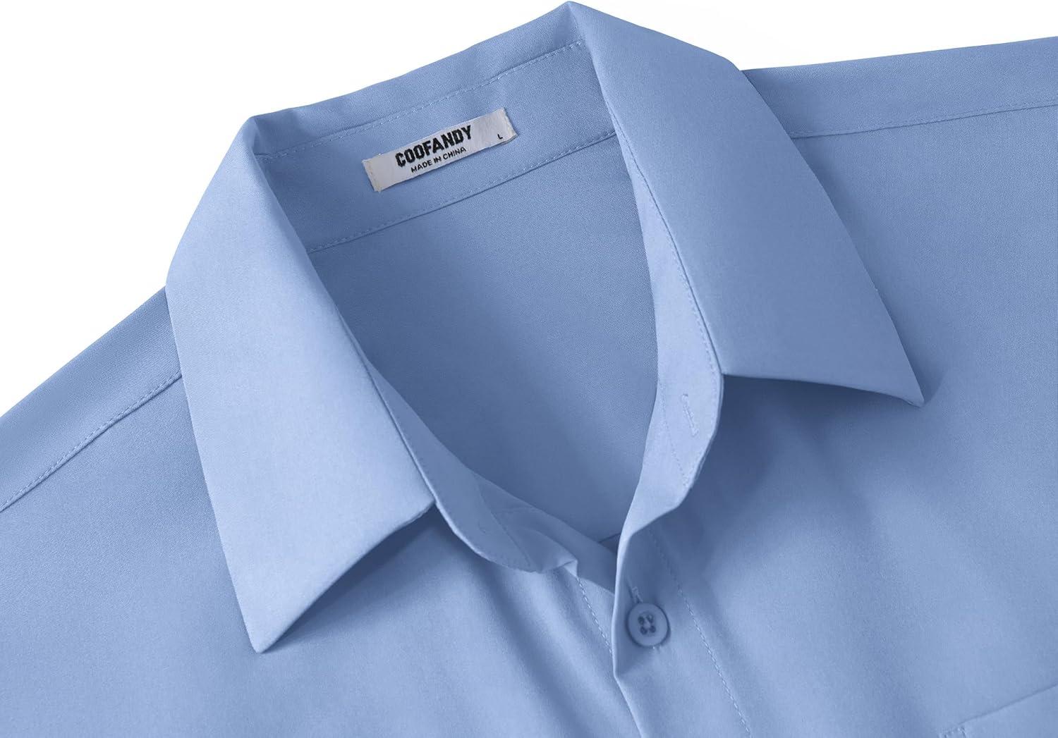 imageCOOFANDY Big amp Tall Shirts for Men Short Sleeve Button Down Casual Dress ShirtsBlue