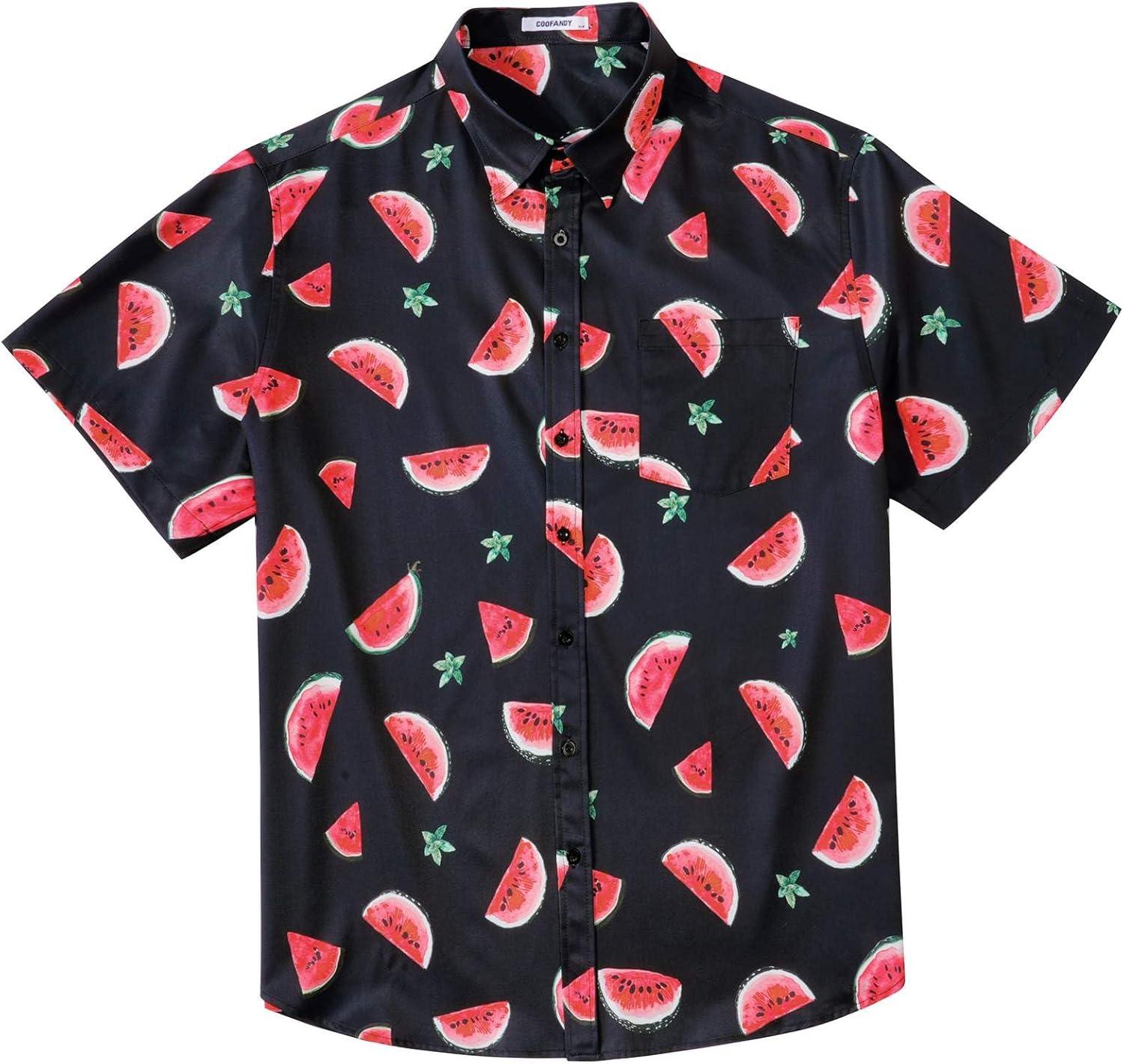 imageCOOFANDY Big and Tall Mens Hawaiian Shirts Short Sleeve Tropical Floral Button Down Shirt Casual Summer Beach ShirtsWatermelon