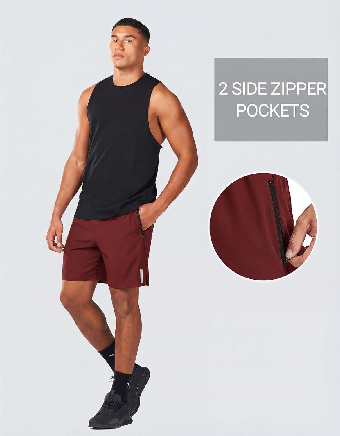 imageCOOFANDY Mens Athletic Running Shorts Quick Dry 7 Workout Gym Short Lightweight Active Sport Short for Tennis HikingWine Red
