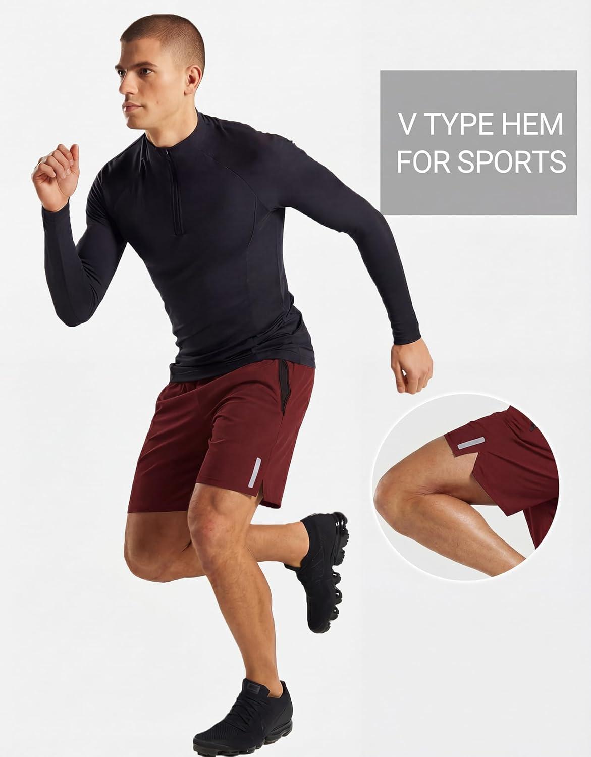 imageCOOFANDY Mens Athletic Running Shorts Quick Dry 7 Workout Gym Short Lightweight Active Sport Short for Tennis HikingWine Red