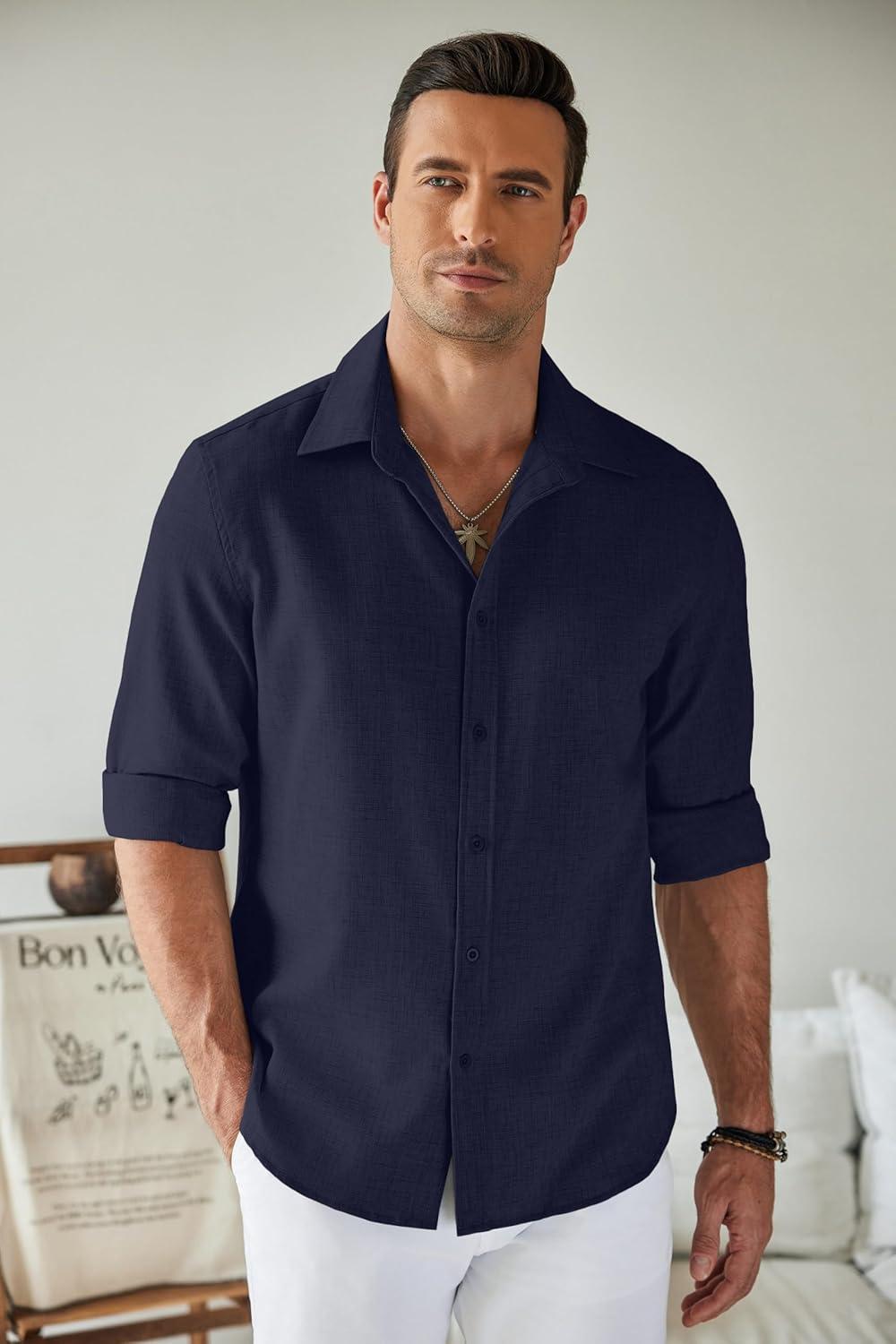 imageCOOFANDY Mens Button Down Shirt Long Sleeve Untucked Shirts Regular Fit Casual Dress ShirtsBlack Iris