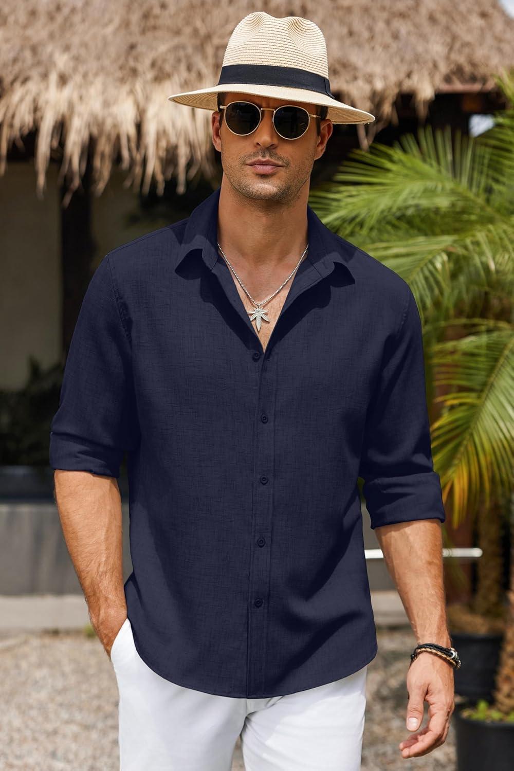 imageCOOFANDY Mens Button Down Shirt Long Sleeve Untucked Shirts Regular Fit Casual Dress ShirtsBlack Iris
