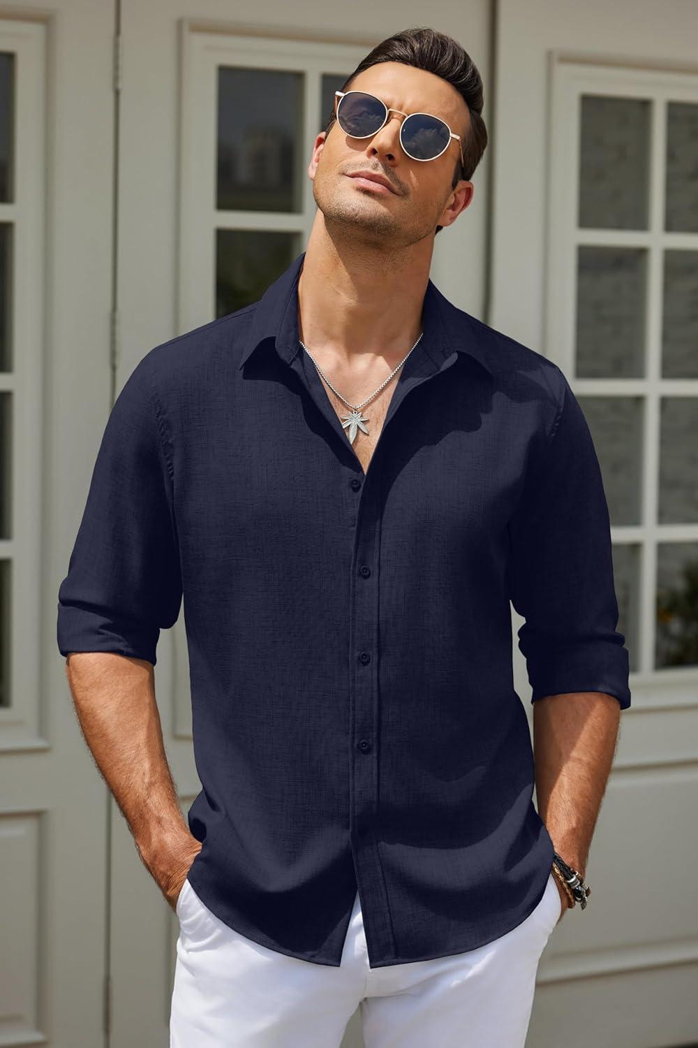imageCOOFANDY Mens Button Down Shirt Long Sleeve Untucked Shirts Regular Fit Casual Dress ShirtsBlack Iris