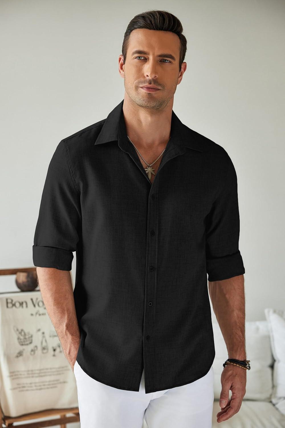 imageCOOFANDY Mens Button Down Shirt Long Sleeve Untucked Shirts Regular Fit Casual Dress ShirtsBlack Onyx