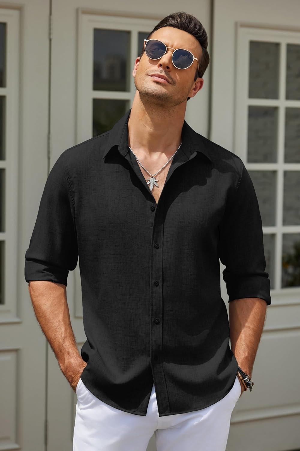 imageCOOFANDY Mens Button Down Shirt Long Sleeve Untucked Shirts Regular Fit Casual Dress ShirtsBlack Onyx