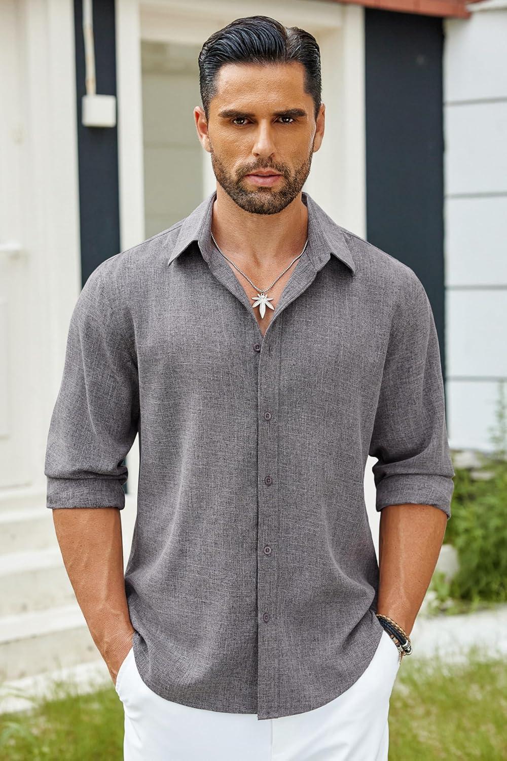 imageCOOFANDY Mens Button Down Shirt Long Sleeve Untucked Shirts Regular Fit Casual Dress ShirtsGranite Gray