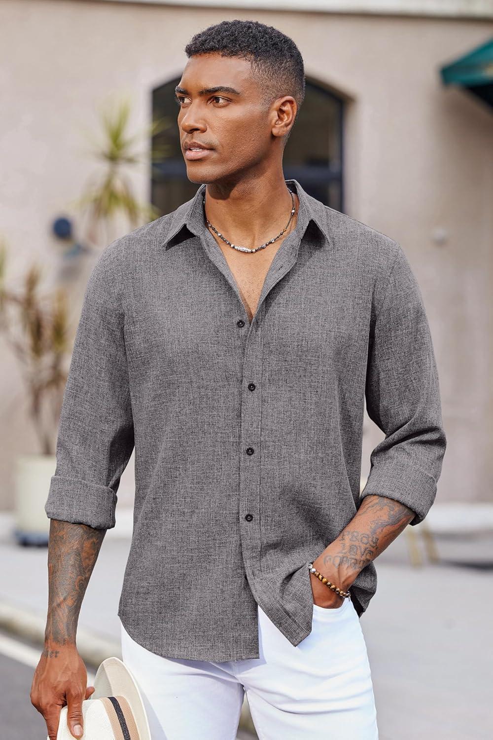 imageCOOFANDY Mens Button Down Shirt Long Sleeve Untucked Shirts Regular Fit Casual Dress ShirtsGranite Gray