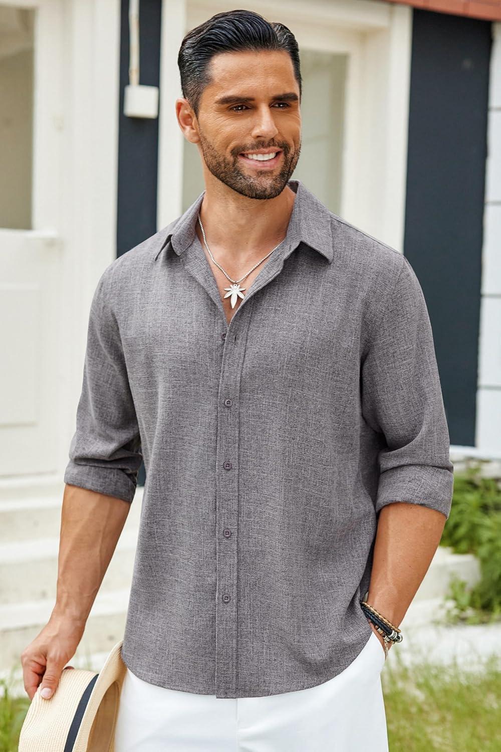 imageCOOFANDY Mens Button Down Shirt Long Sleeve Untucked Shirts Regular Fit Casual Dress ShirtsGranite Gray