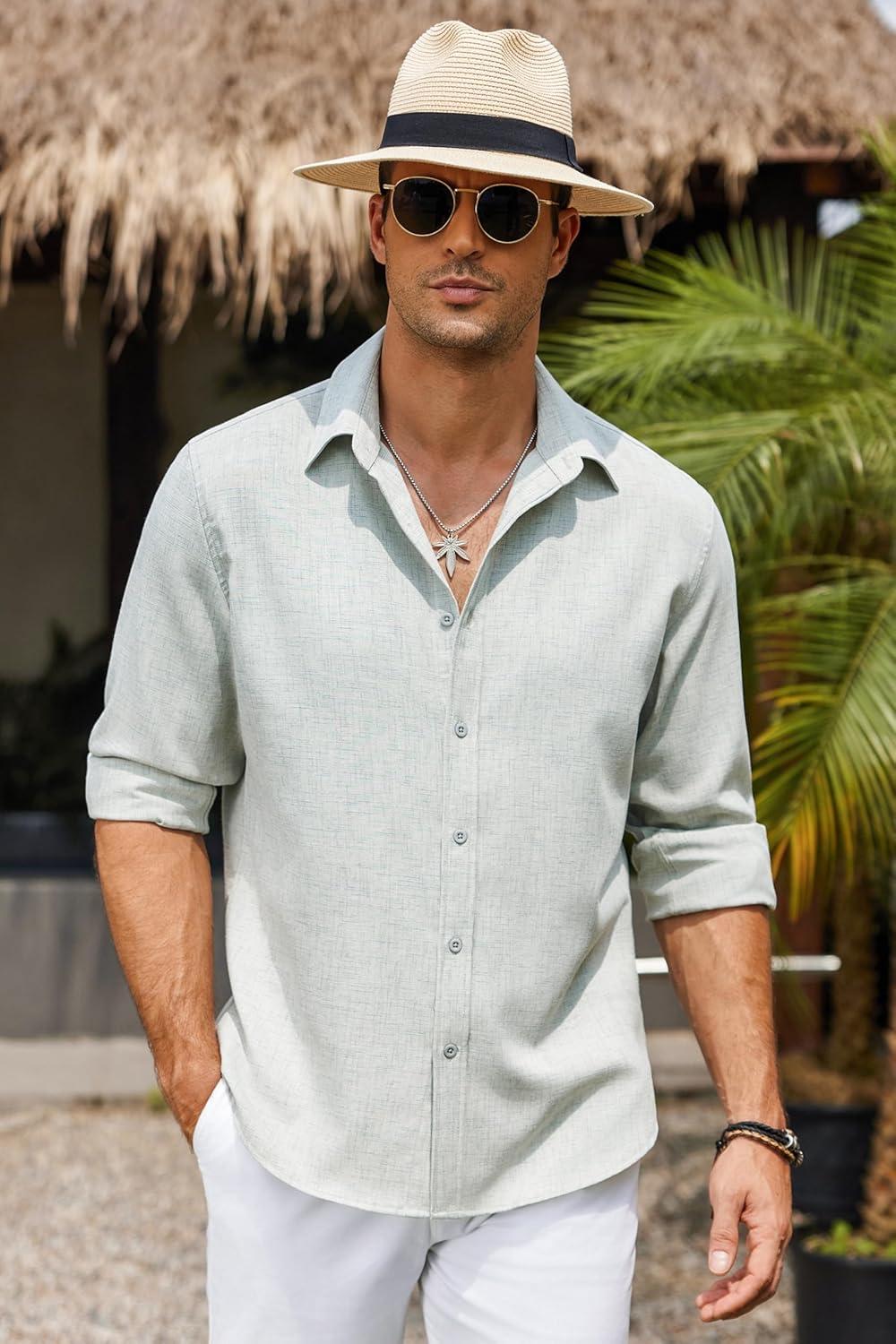 imageCOOFANDY Mens Button Down Shirt Long Sleeve Untucked Shirts Regular Fit Casual Dress ShirtsSage Green