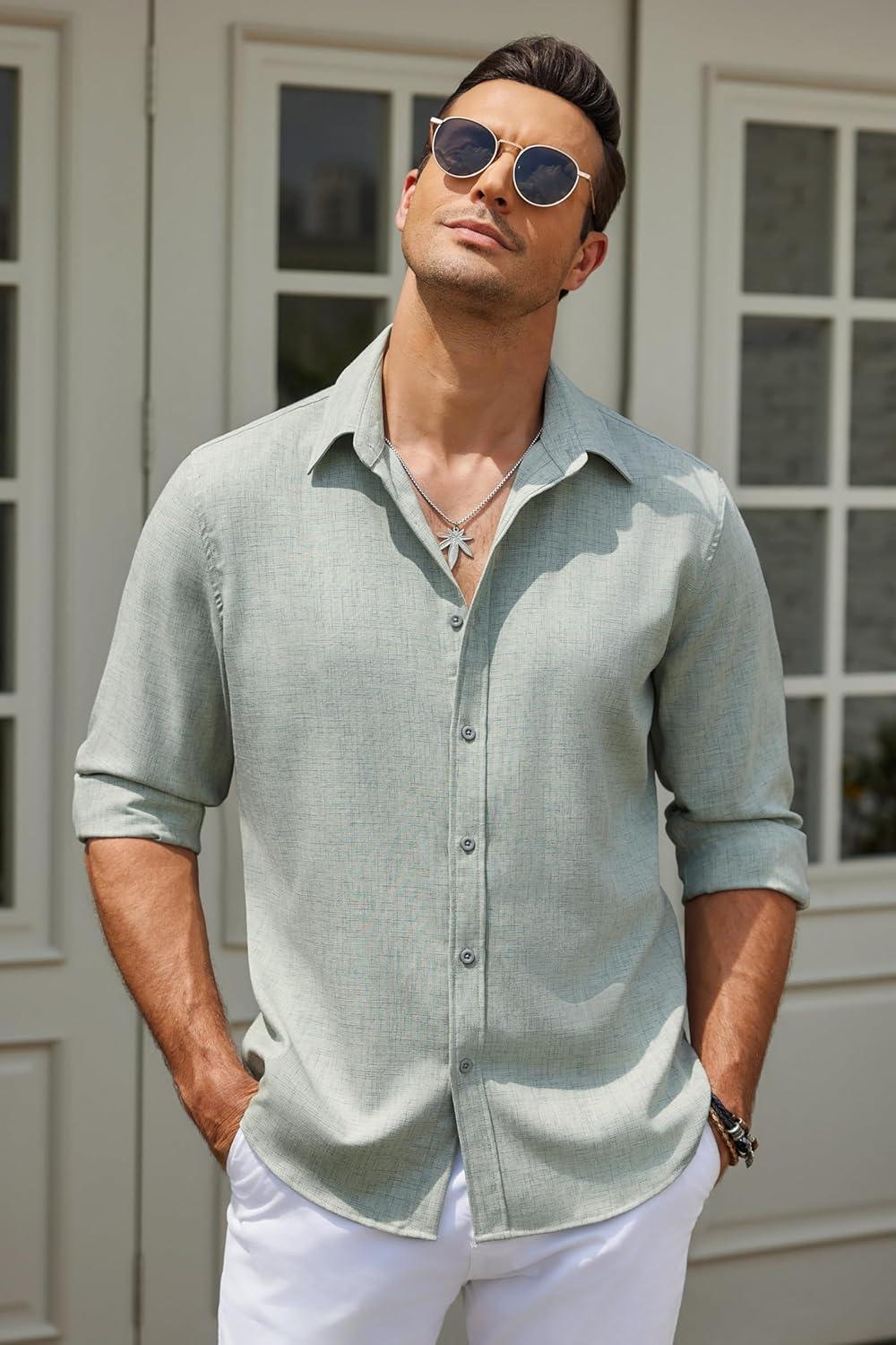 imageCOOFANDY Mens Button Down Shirt Long Sleeve Untucked Shirts Regular Fit Casual Dress ShirtsSage Green