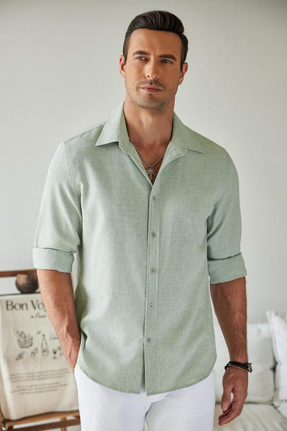 imageCOOFANDY Mens Button Down Shirt Long Sleeve Untucked Shirts Regular Fit Casual Dress ShirtsSage Green