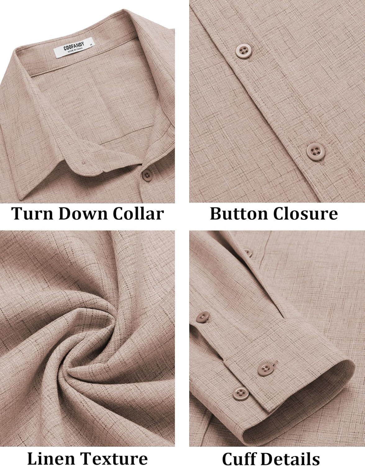 imageCOOFANDY Mens Button Down Shirt Long Sleeve Untucked Shirts Regular Fit Casual Dress ShirtsSesame