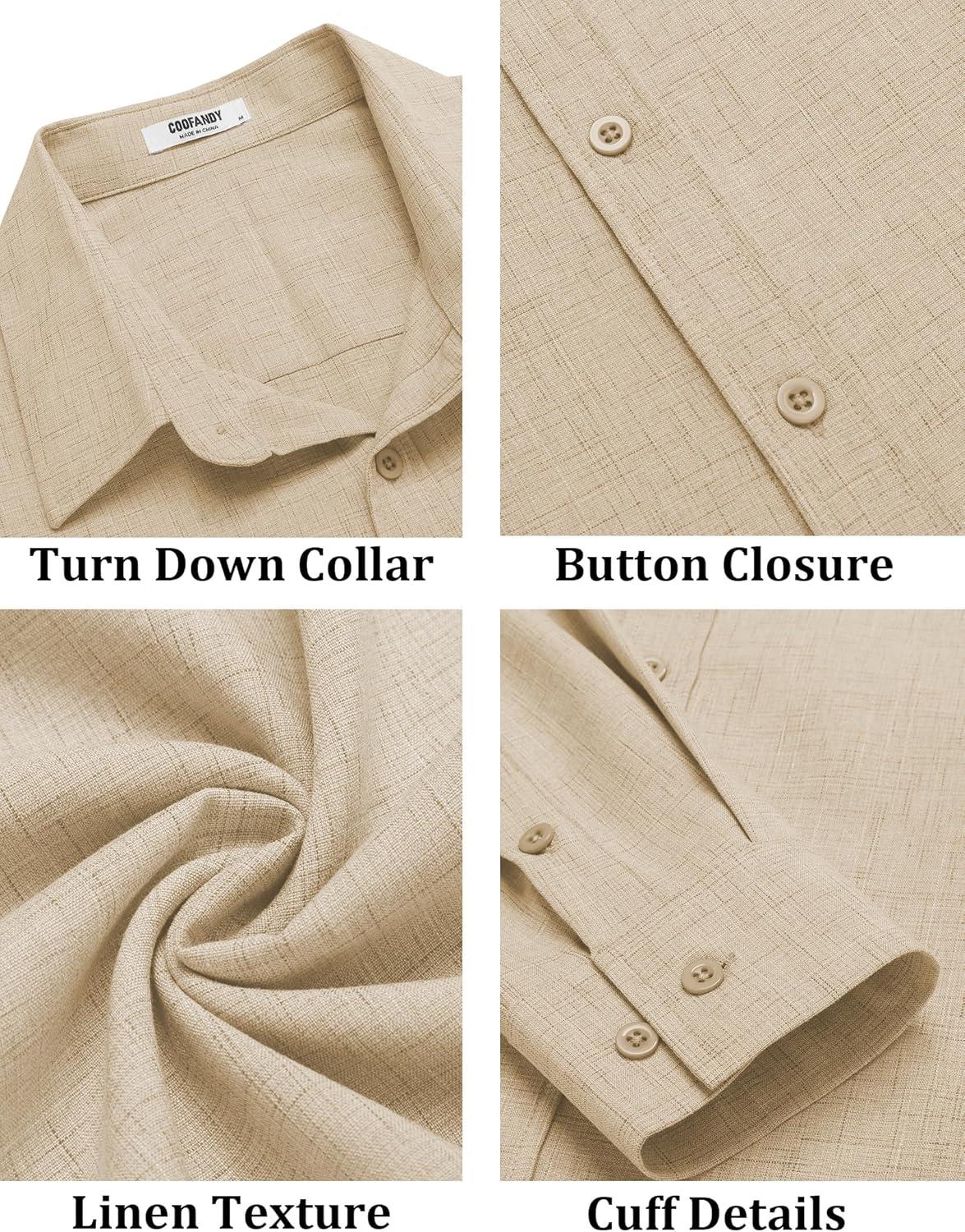 imageCOOFANDY Mens Button Down Shirt Long Sleeve Untucked Shirts Regular Fit Casual Dress ShirtsShortbread