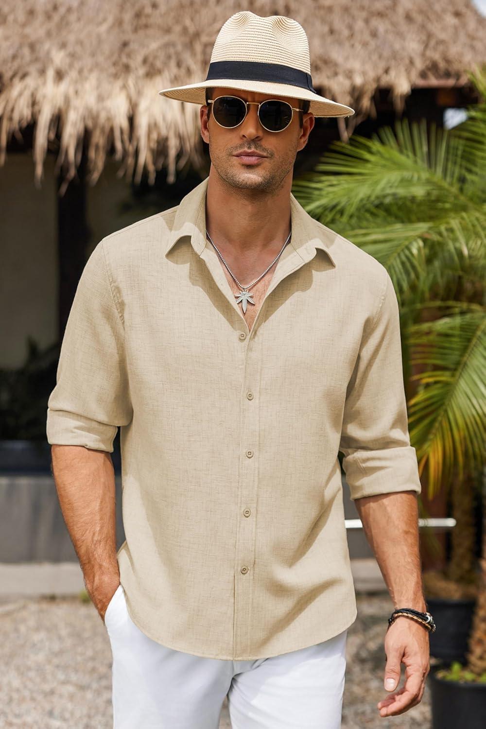 imageCOOFANDY Mens Button Down Shirt Long Sleeve Untucked Shirts Regular Fit Casual Dress ShirtsShortbread