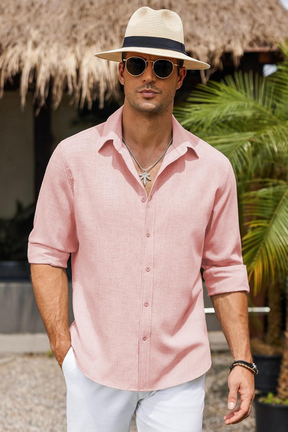 imageCOOFANDY Mens Button Down Shirt Long Sleeve Untucked Shirts Regular Fit Casual Dress ShirtsVeiled Rose