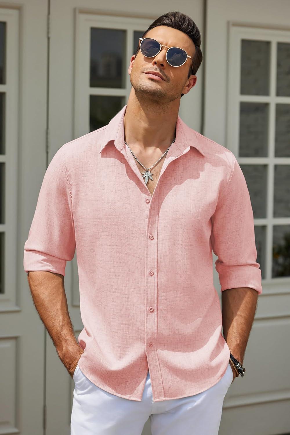 imageCOOFANDY Mens Button Down Shirt Long Sleeve Untucked Shirts Regular Fit Casual Dress ShirtsVeiled Rose