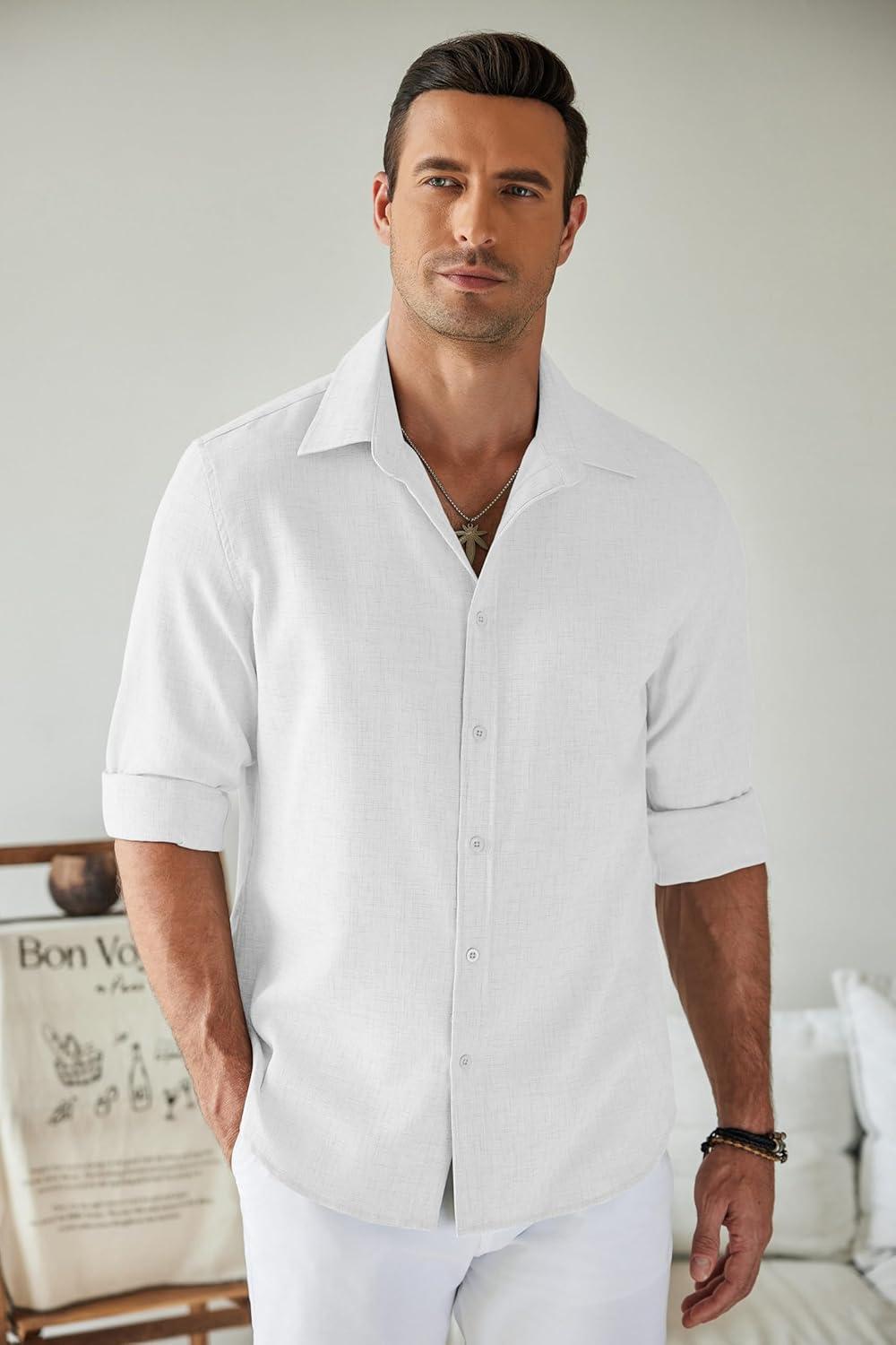 imageCOOFANDY Mens Button Down Shirt Long Sleeve Untucked Shirts Regular Fit Casual Dress ShirtsWhite