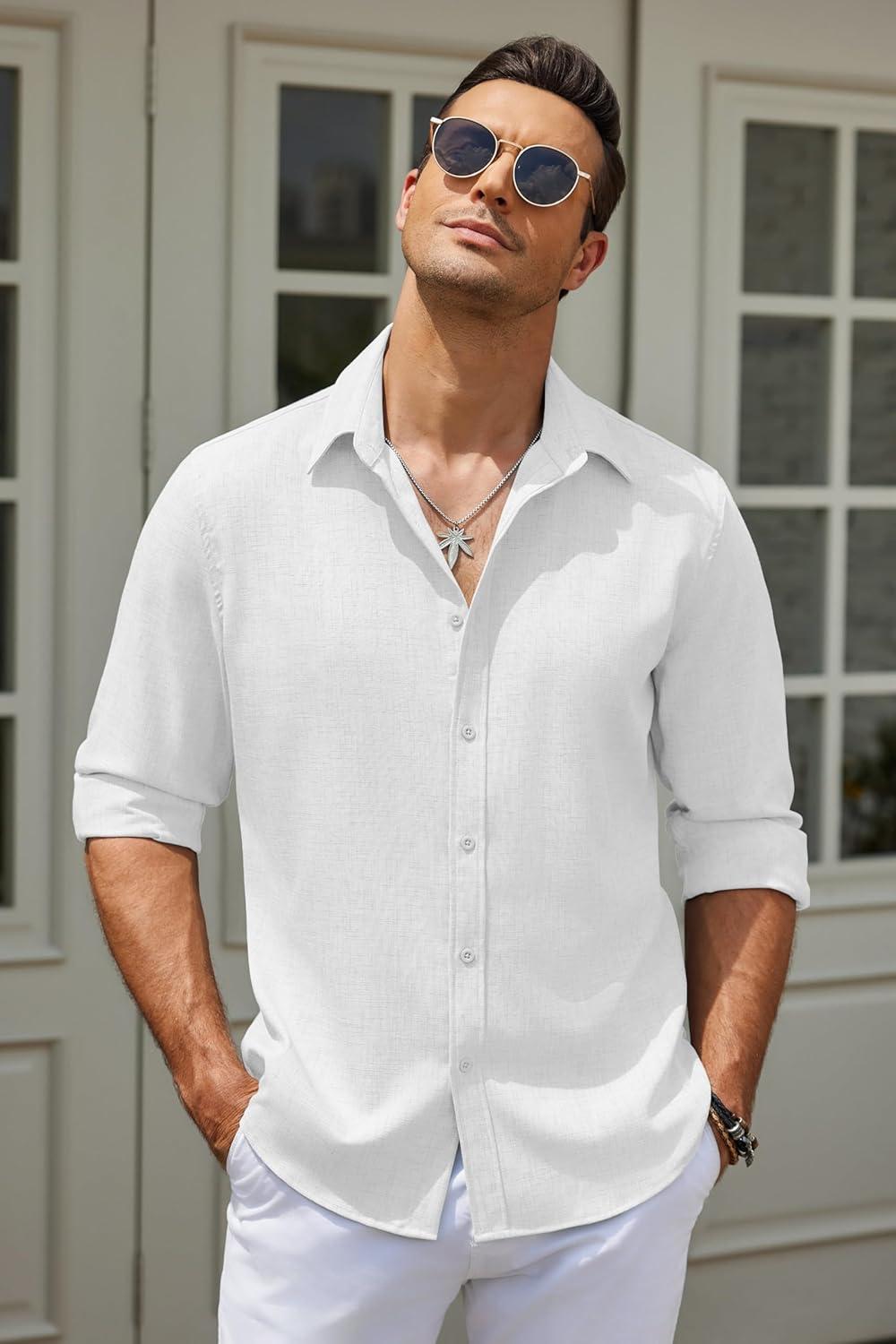 imageCOOFANDY Mens Button Down Shirt Long Sleeve Untucked Shirts Regular Fit Casual Dress ShirtsWhite
