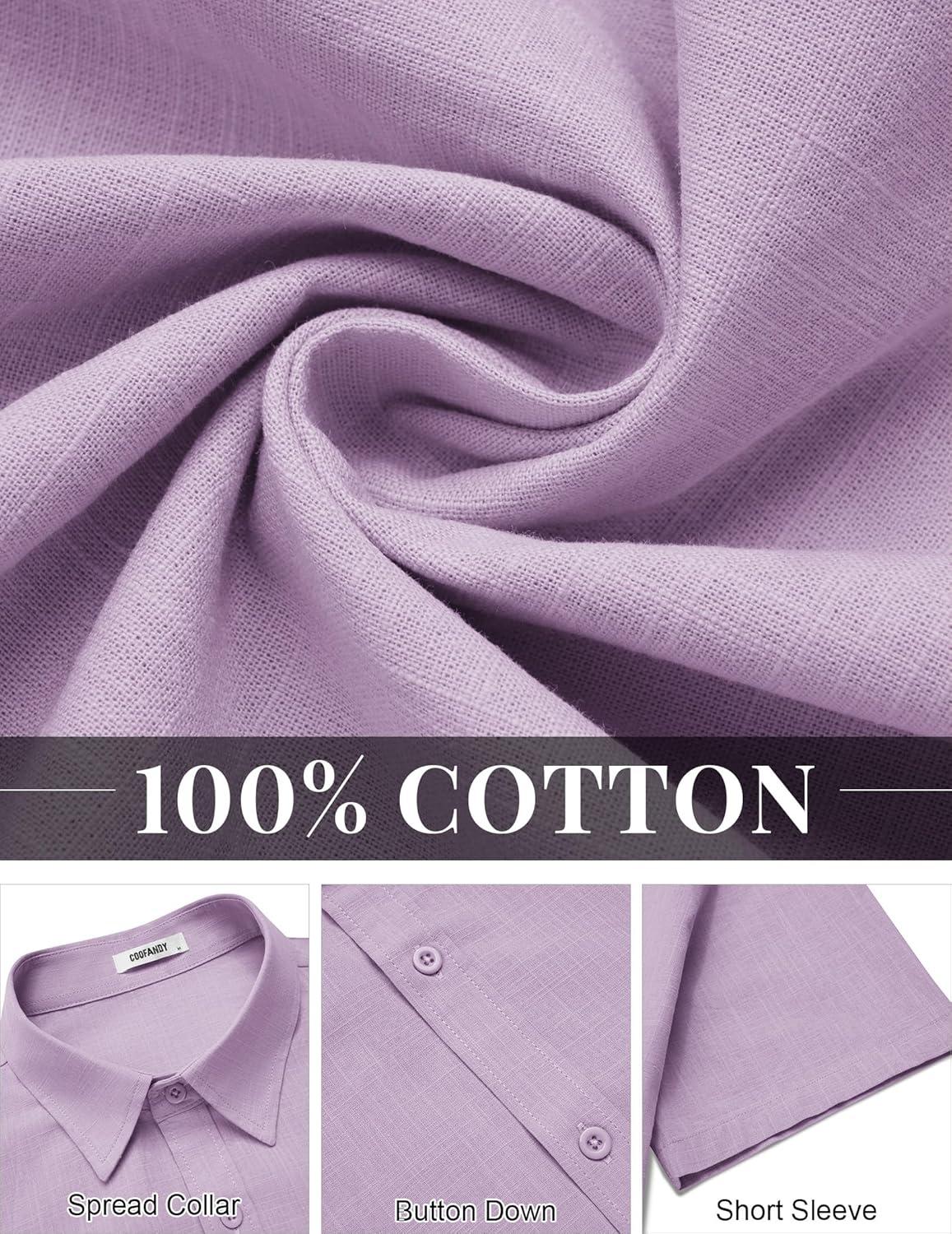 imageCOOFANDY Mens Button Down Shirts Short Sleeve Casual Shirt Cotton Summer Beach Linen Wedding ShirtsLavender