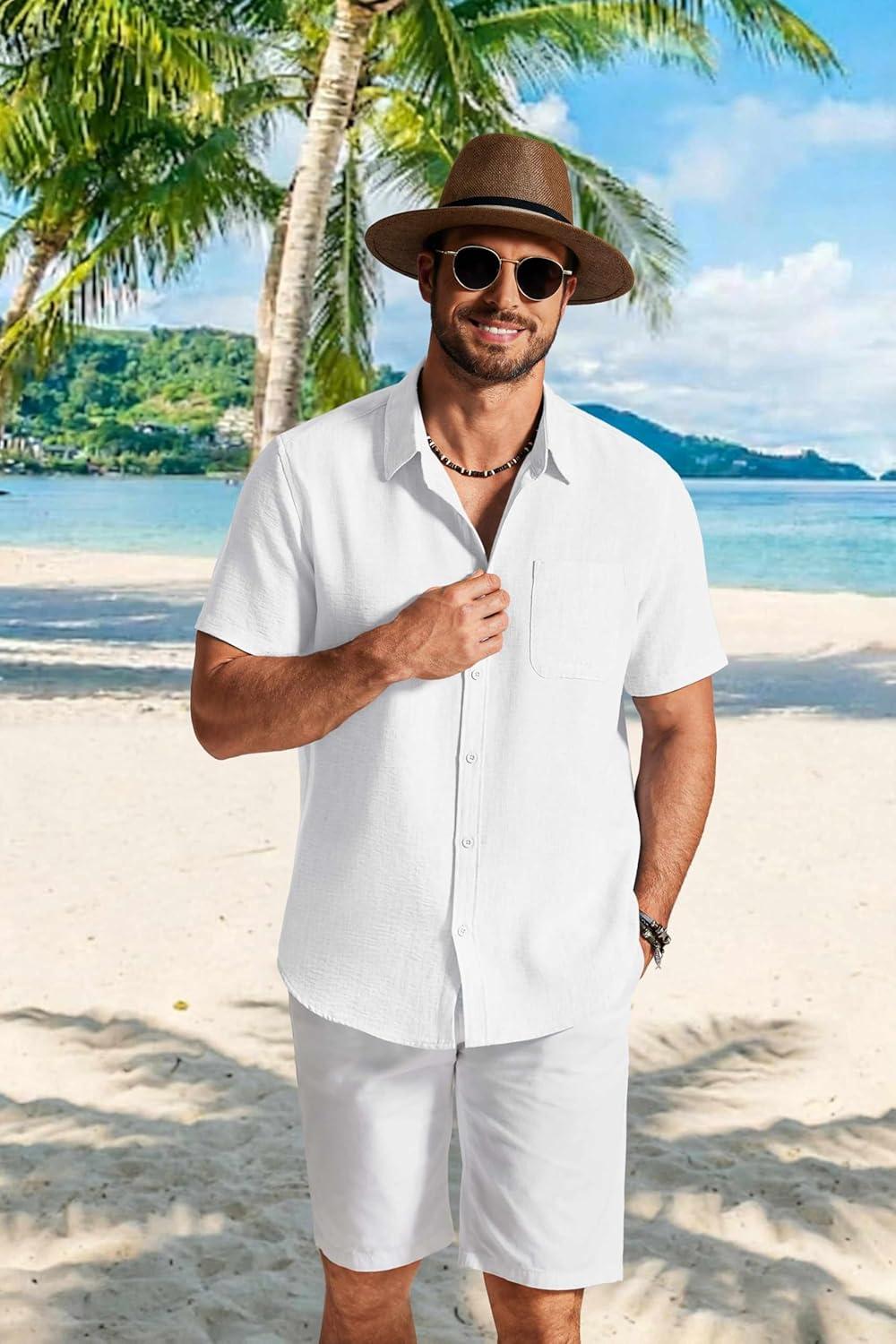 imageCOOFANDY Mens Button Down Shirts Short Sleeve Casual Shirt Summer Beach Textured ShirtsWhite