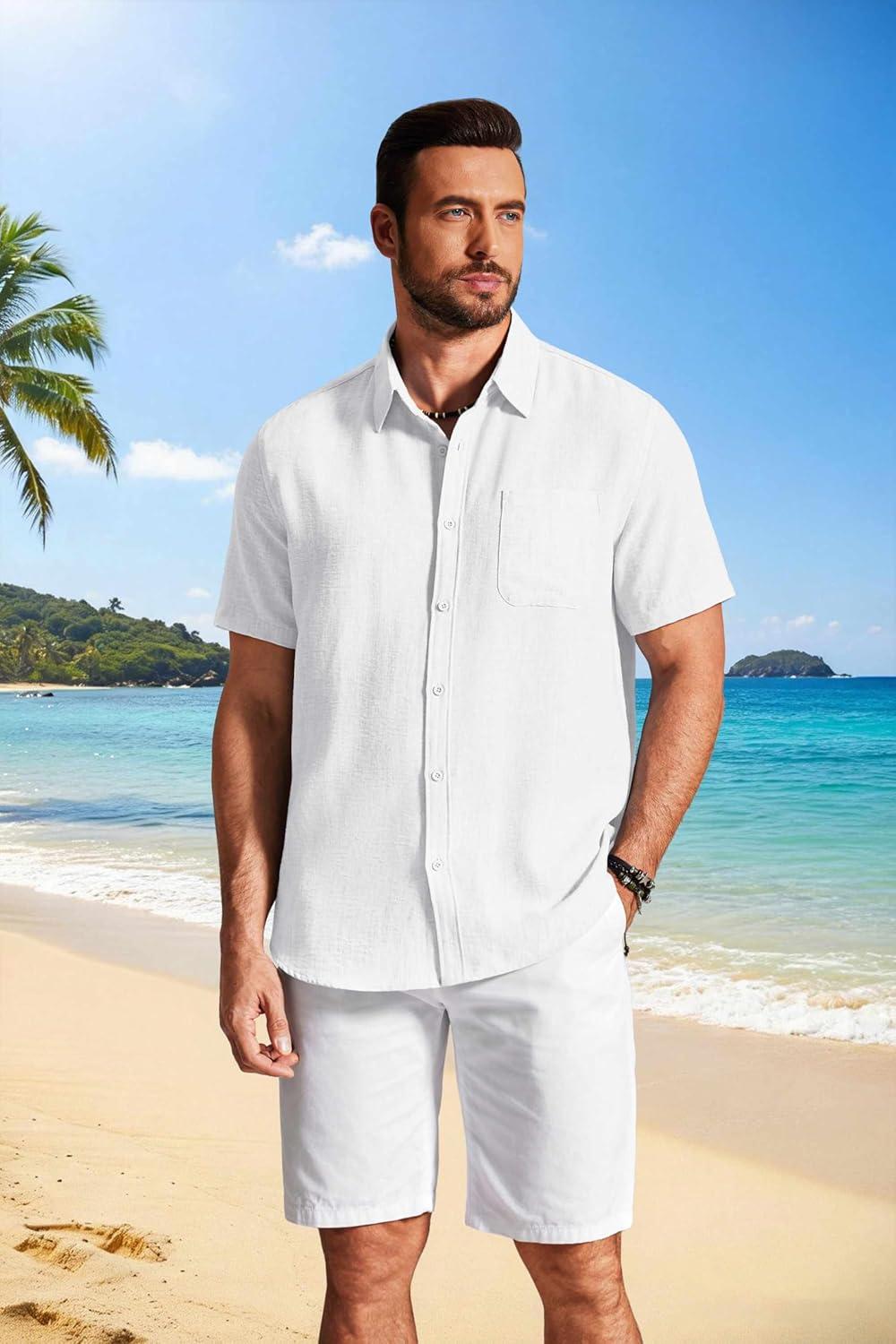 imageCOOFANDY Mens Button Down Shirts Short Sleeve Casual Shirt Summer Beach Textured ShirtsWhite